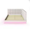 A white bed frame with a tufted headboard and LED lighting. Produktbild-Vorschau
