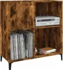 A wooden cabinet with shelves, holding vinyl records and an audio receiver. Náhled obrázku produktu