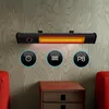 A wall-mounted infrared heater with three circular icons below it, placed above a wooden cabinet. Náhled obrázku produktu