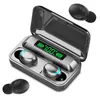 A pair of wireless earbuds and their charging case are displayed on a white background. The charging case is open, revealing the earbuds inside. A digital display on the charging case shows '100%' battery life. Náhled obrázku produktu