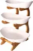 A three-tiered serving stand with white ceramic bowls on a bamboo frame. Náhled obrázku produktu