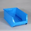A blue plastic storage bin is shown against a plain gray background. Produktbild-Vorschau