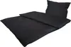 A black bedding set, including a duvet cover and a pillowcase, laid out on a white background. Produktbild-Vorschau