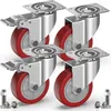 Four industrial casters with red wheels are arranged in a close-up shot. Produktbild-Vorschau