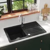 vidaXL Granitspüle mit Abtropffläche Reversibel Schwarz Produktbild-Vorschau 2