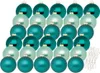 A collection of teal and light teal Christmas ornaments arranged in rows. Produktbild-Vorschau