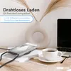 A clear phone case with a lanyard is shown on a desk next to a cup of coffee and a laptop. Produktbild-Vorschau