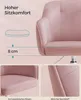 Close-up of a pink velvet office chair with text and diagrams highlighting its features. Produktbild-Vorschau