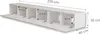 A white TV lowboard with multiple compartments, shown with dimensions indicated by measurement lines and text. Produktbild-Vorschau