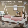 A white wooden tipi-style children's bed with pink bedding, set in a room with other decorative items. Produktbild-Vorschau