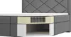 A cutaway view of a box spring bed showing its internal structure, including springs and foam layers. Produktbild-Vorschau