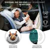 A child is sitting in a car seat, playing with a toy. The image also includes close-ups of the car seat's features and text describing them. Produktbild-Vorschau