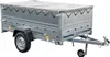 A gray utility trailer with a gray tarp cover is shown against a white background. Produktbild-Vorschau