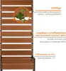 A close-up view of a brown wooden planter with text callouts highlighting its features. Produktbild-Vorschau