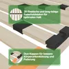 Close-up view of a wooden bed frame with black plastic connectors and green informational overlays. Produktbild-Vorschau
