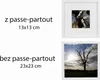 Two framed pictures are shown side-by-side, with text labels indicating different framing options and sizes. Produktbild-Vorschau