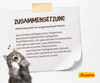 A piece of paper with product ingredients is taped to a wall, with a cat looking up at it. Produktbild-Vorschau