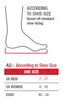 A diagram of a foot with a size chart below it. Produktbild-Vorschau