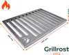 A metal grill grate with dimensions indicated by arrows and text. Anteprima dell’immagine prodotto