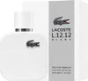 A white bottle of Lacoste L.12.12 Blanc Eau de Parfum for Men is shown next to its packaging. Anteprima dell’immagine prodotto
