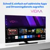A smart TV displaying various apps and streaming services, with marketing text above. Produktbild-Vorschau