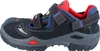 A side view of a black safety sandal with red and blue accents. Produktbild-Vorschau
