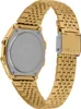 The back of a gold-colored digital watch with a metal band. Produktbild-Vorschau