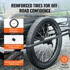 Close-up of a reinforced tire on a bicycle trailer, with text overlays highlighting features. Produktbild-Vorschau