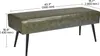 A green upholstered bench with black metal legs is shown with dimensions indicated by measurement lines and text. Anteprima dell’immagine prodotto