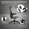 A marketing image of an ergonomic office chair with various features highlighted by text and diagrams. Produktbild-Vorschau