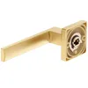 A close-up, studio shot of a gold-colored door handle with a square base. Produktbild-Vorschau