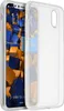 A transparent phone case is shown next to a smartphone displaying a colorful abstract wallpaper. Produktbild-Vorschau
