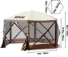 A diagram showing the dimensions of a VEVOR pavilion screen tent, with the tent itself visible in the background. Podgląd zdjęcia produktu