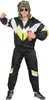 A man wearing an 80s-style tracksuit, sunglasses, and a wig, holding a can. Produktbild-Vorschau