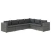6-tlg. Garten-Lounge-Set mit Kissen Poly Rattan Grau Produktbild-Vorschau 1