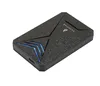 A black and gray external hard drive with blue LED lights. Produktbild-Vorschau