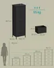 Diagram showing the dimensions of a SONGMICS chest of drawers, including a scale drawing of a person for size comparison, and individual drawer dimensions. Produktbild-Vorschau