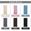 A collage of different colored curtains with their names below each image. Produktbild-Vorschau