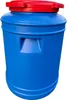 A blue plastic barrel with a red lid, isolated on a white background. Produktbild-Vorschau