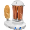 A white countertop hot dog roller and warmer with hot dogs and a bun. Podgląd zdjęcia produktu