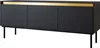 A black sideboard with a gold accent strip and black legs, presented against a white background. Náhled obrázku produktu