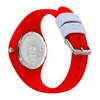The back of a red Ice-Watch with a light blue strap holder. Produktbild-Vorschau