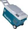 A Makita cooler box on wheels, shown from a diagonal angle against a white background. Produktbild-Vorschau