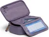 An open purple pencil case with a transparent insert showing a grid for notes. Produktbild-Vorschau