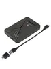 A black and gray external hard drive with a USB cable and adapter on a white background. Produktbild-Vorschau