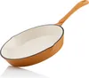 A single cast iron frying pan with a white interior and orange exterior, set against a white background. Produktbild-Vorschau