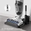A close-up view of a white and gray wet/dry vacuum cleaner on a tiled floor, with a small inset image showing its control panel. Produktbild-Vorschau