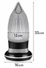 A close-up view of the sole of an iron with dimensions indicated. Produktbild-Vorschau