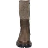 A front view of a single brown leather and felt boot. Voir les images du produit