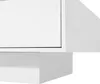 A close-up, angled view of a white, modern coffee table with a drawer. Voir les images du produit